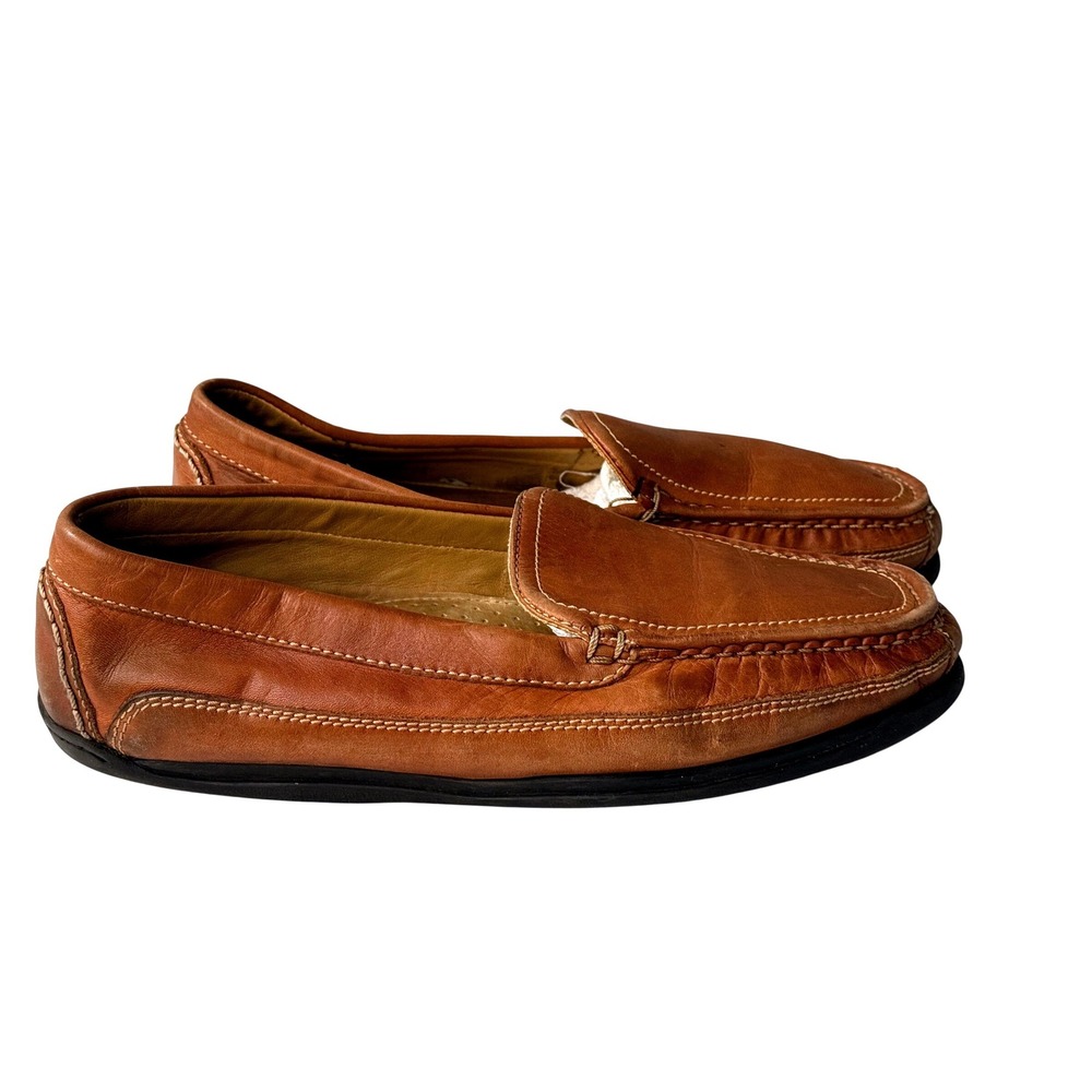 Dockers Mens Brown Leather Slip On Loafers Square Moc Toe Driving Shoes Sz 13M